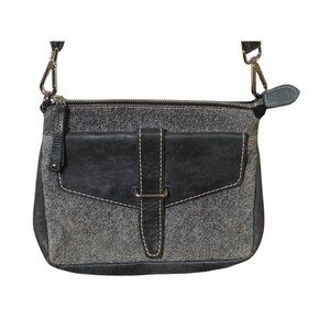 ROOTS CANADA LEATHER CROSSBODY 2 TONE GREY BAG